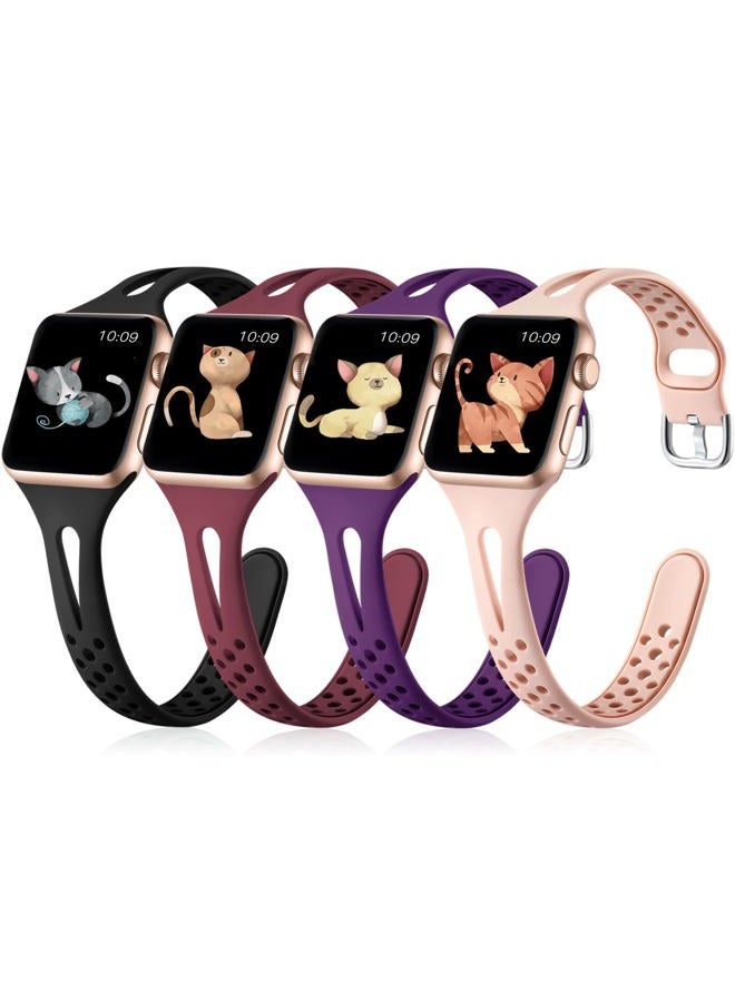Getino Compatible with Apple Watch Band 38mm 40mm 42mm 44mm iWatch Bands Series SE 6 5 4 3 2 1 for Women Men, Flexible Durable Breathable Slim Replacement Sport Bands, Black/Pink/Plum/Wine 38/40mm - Image 1
