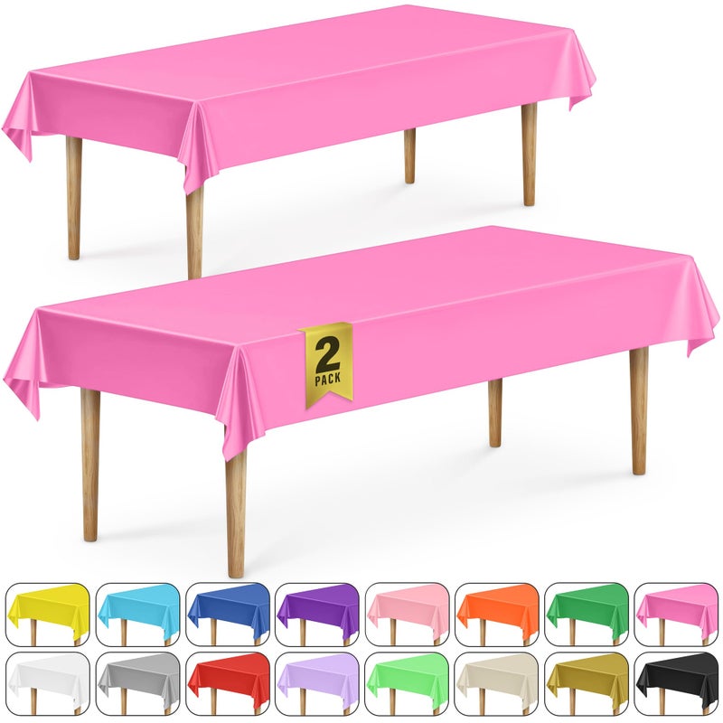 DecorRack 2 Rectangular Tablecloths BPAFree Plastic 54 x 108 inch Dining Table Cloth Rectangle Table Cover for Parties Picnic Camping and Outdoor Disposable or Reusable Fuchsia Pink 2 Pack