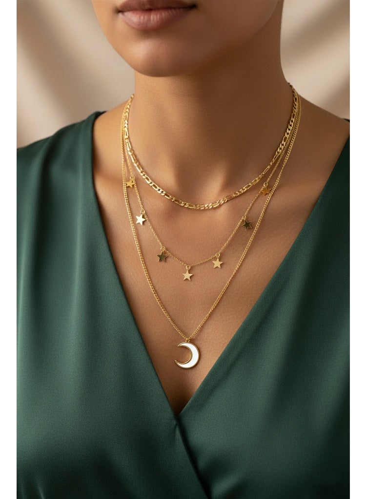 فلافي عقد نسائي متعدد الطبقات بدلايات هلال ونجوم – لمسة راقية - Image 1