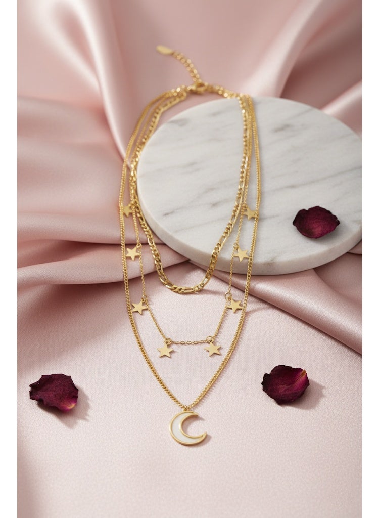 فلافي عقد نسائي متعدد الطبقات بدلايات هلال ونجوم – لمسة راقية - Image 2