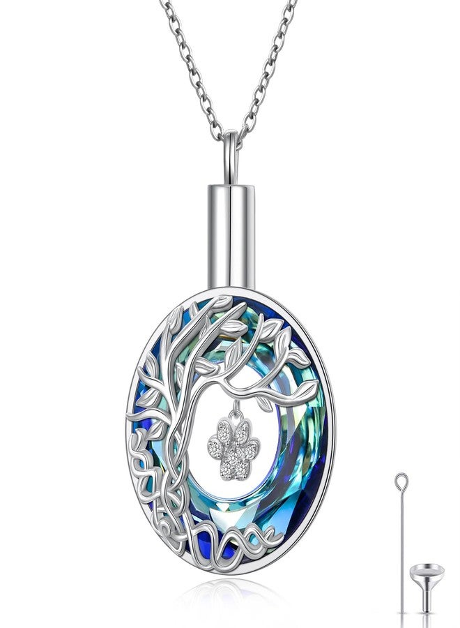 DAOCHONG Pet Cremation Jewelry 925 Sterling Silver Paw Print Tree of Life Urn Necklaces for Ashes Pet Ashes Necklace for Dog/Cat Paw Print Ashes Urn Pendant Necklace Keepsake Jewelry Gift for Women Men - Image 1