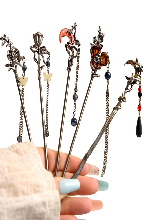 Snmzlc 5 Pcs Hair sticks for buns,French hair pins for women,Buns and Updos with No Hair Damage,Metal Fringe French Pin Great Hold,Suitable for fine & thick hairUS307 - Image 1