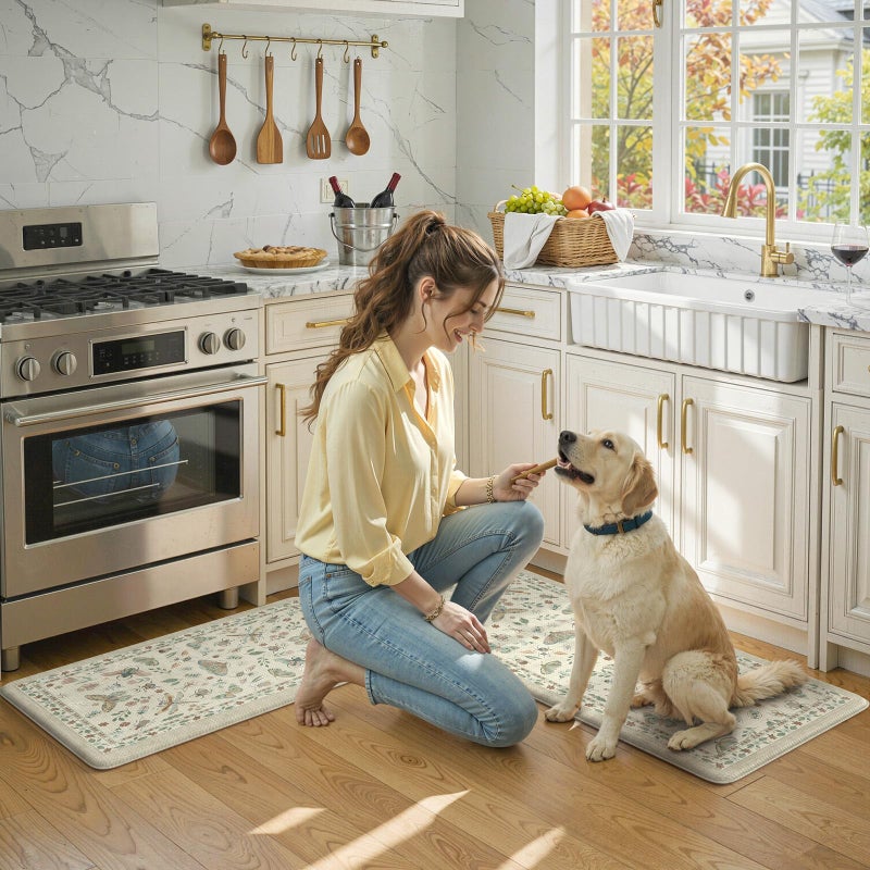 LEEVAN Anti Fatigue Mats for Kitchen Floor Non-Slip, Cushioned Kitchen Mats for Floor 2 Piece, Tan Memory Foam Kitchen Mat Set, Waterproof Ergonomic Standing Mat for Bar, Office,Desk, Laundry - Image 4