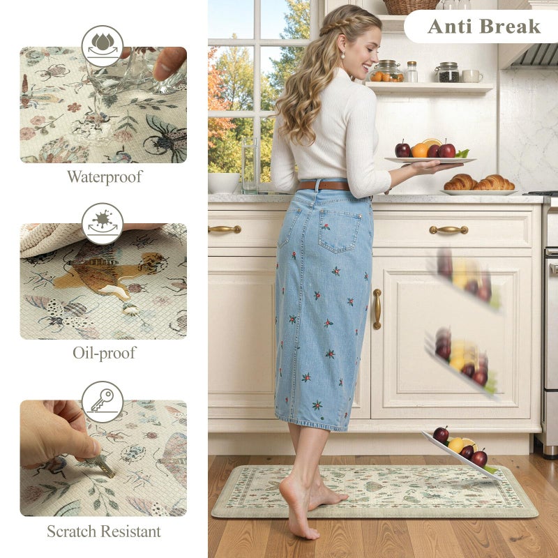 LEEVAN Anti Fatigue Mats for Kitchen Floor Non-Slip, Cushioned Kitchen Mats for Floor 2 Piece, Tan Memory Foam Kitchen Mat Set, Waterproof Ergonomic Standing Mat for Bar, Office,Desk, Laundry - Image 3