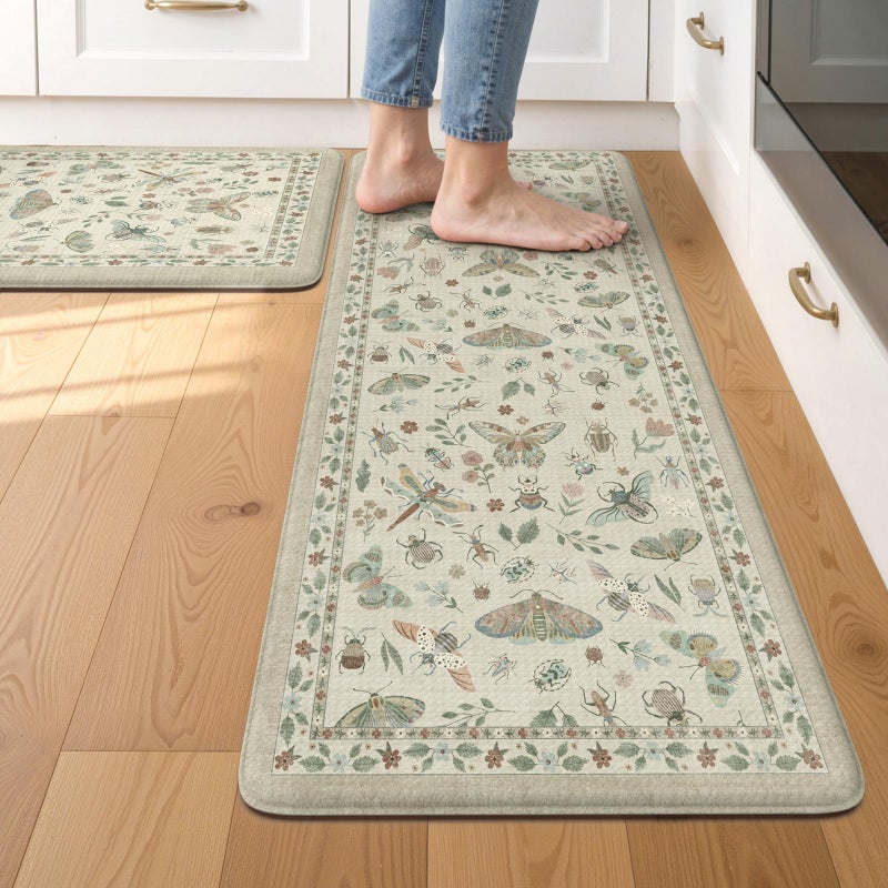 LEEVAN Anti Fatigue Mats for Kitchen Floor Non-Slip, Cushioned Kitchen Mats for Floor 2 Piece, Tan Memory Foam Kitchen Mat Set, Waterproof Ergonomic Standing Mat for Bar, Office,Desk, Laundry - Image 1