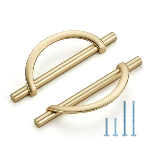 HOME EDIT Brushed Brass Cabinet Pulls, 5 Inch Hole Center, 128 mm, Curved Design Cabinet Handles for Kitchen,Cupboard, Drawer & Bathroom 10 Pack - Image 1