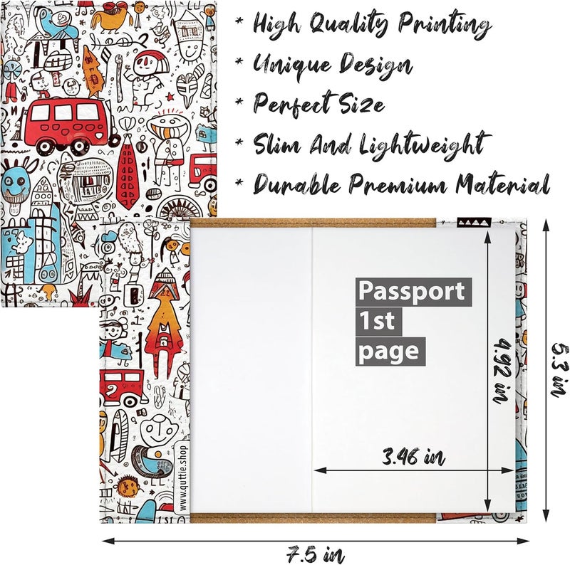 Quttie Passport Cover for Kids, Women and Men, Cute Travel Passport Holder (Child Doodle) - Image 2