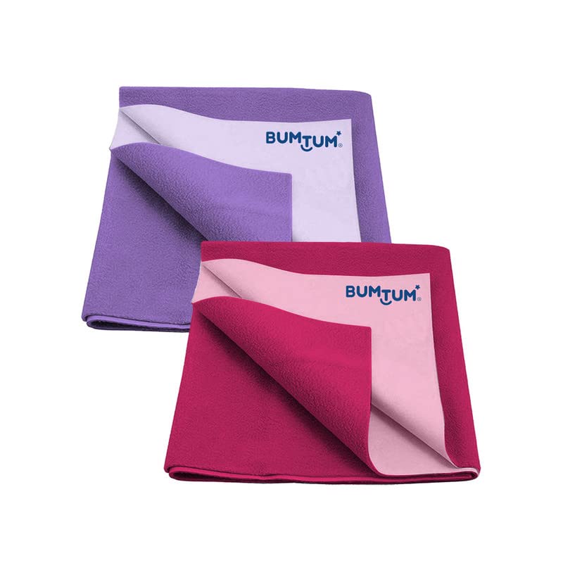 Bumtum Baby Dry Sheet Waterproof Soft Fleece Baby Bed Protector | Anti - Bacterial & Odour Free | Extra Absorbant, Reuseable & Washable (Lilac + Hot Pink Combo, Small Size, 50 * 70cm, Pack of 2) - Image 1