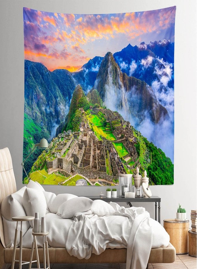 Loccor Machu Picchu Tapestry Cusco Peru Lost Inca City Agricultural Terrace Sunrise Mountain Peak Wall Hanging Peruvian Historic Sanctuary Tapestry for Living Room Bedroom Dorm Home Decor 60x40inch - Image 3