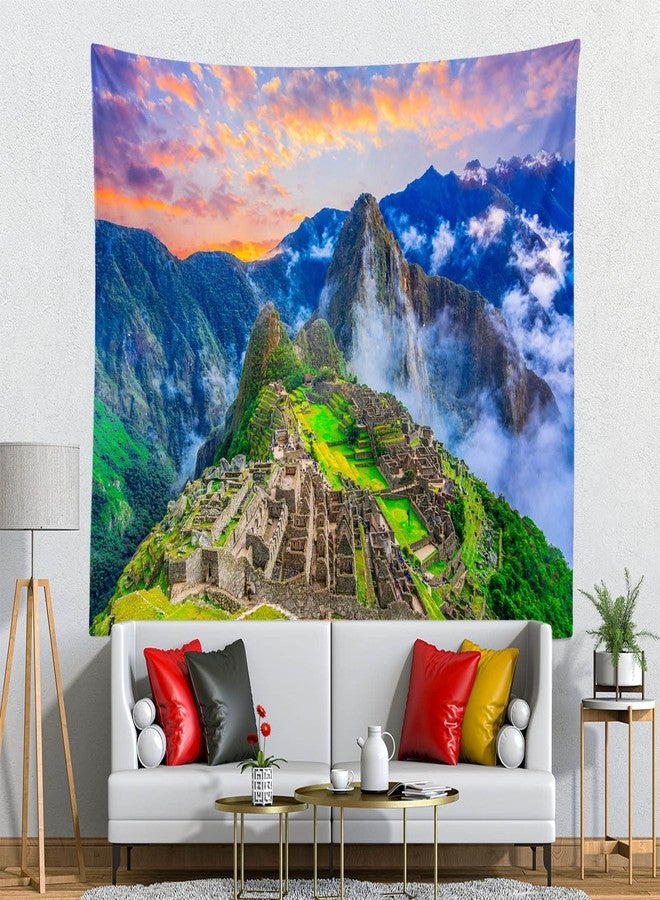 Loccor Machu Picchu Tapestry Cusco Peru Lost Inca City Agricultural Terrace Sunrise Mountain Peak Wall Hanging Peruvian Historic Sanctuary Tapestry for Living Room Bedroom Dorm Home Decor 60x40inch - Image 2