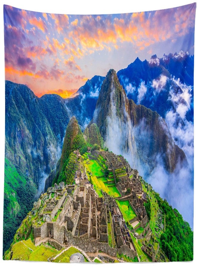 Loccor Machu Picchu Tapestry Cusco Peru Lost Inca City Agricultural Terrace Sunrise Mountain Peak Wall Hanging Peruvian Historic Sanctuary Tapestry for Living Room Bedroom Dorm Home Decor 60x40inch - Image 1