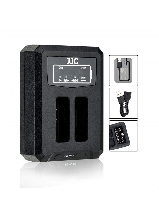JJC NB-13L Battery Charger Dual Charger Build-in USB Cable,Compatible with Canon G7X Mark III G9 X Mark II G7 X Mark II G5X Mark II G1 X Mark III SX740 HS SX730 HS SX720 HS SX620 HS G9 X G7 X G5 X - Image 1