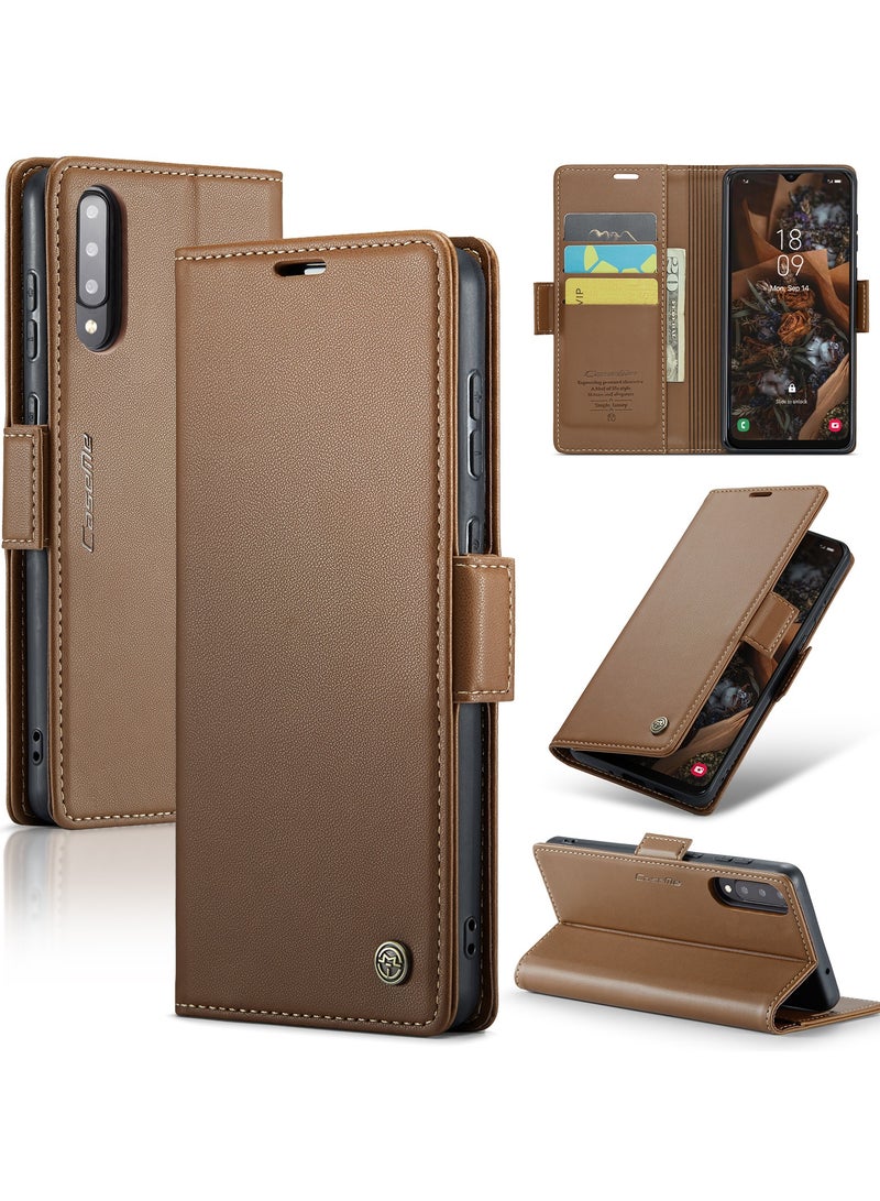 Flip Wallet Case for Samsung Galaxy A50 / A50S / A30S, Leather Magnetic Attachment Flip Case Brown - Image 1