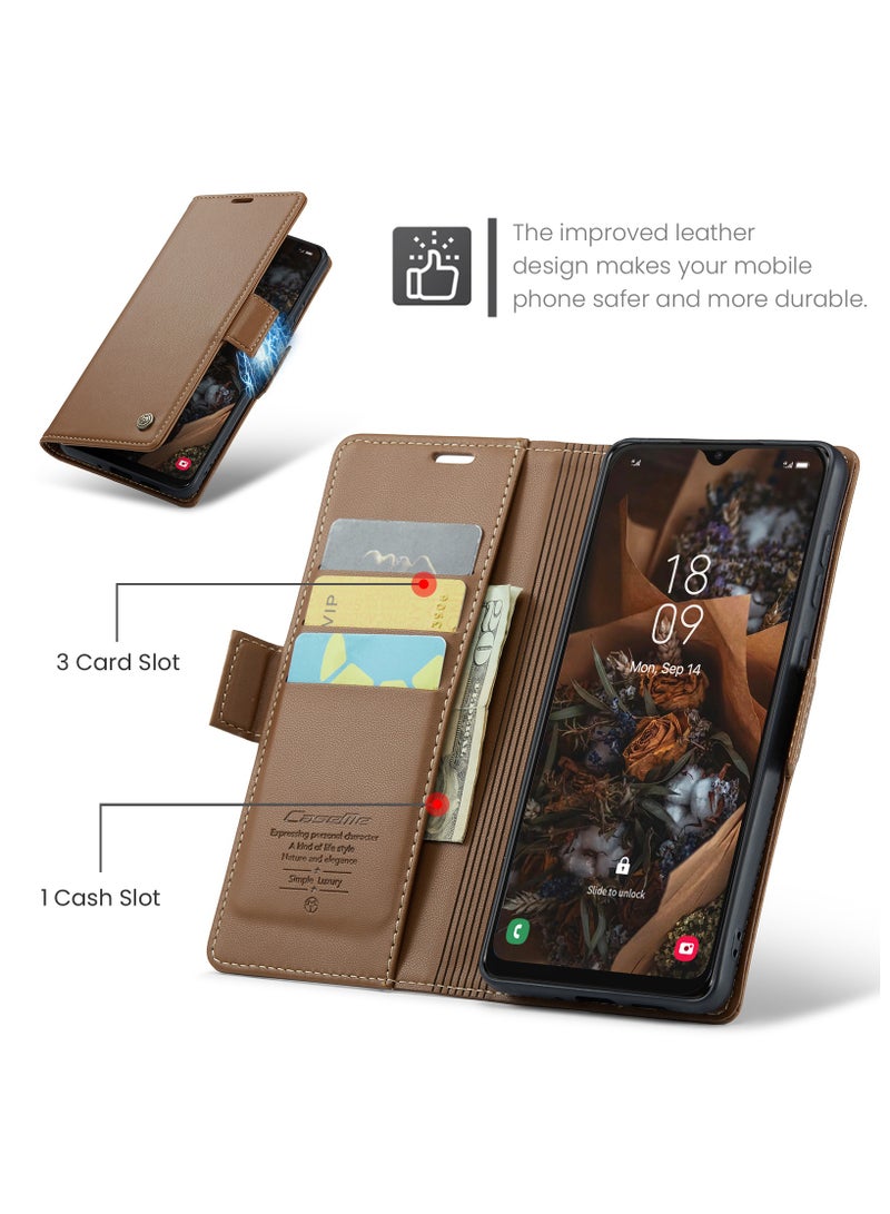 Flip Wallet Case for Samsung Galaxy A50 / A50S / A30S, Leather Magnetic Attachment Flip Case Brown - Image 2