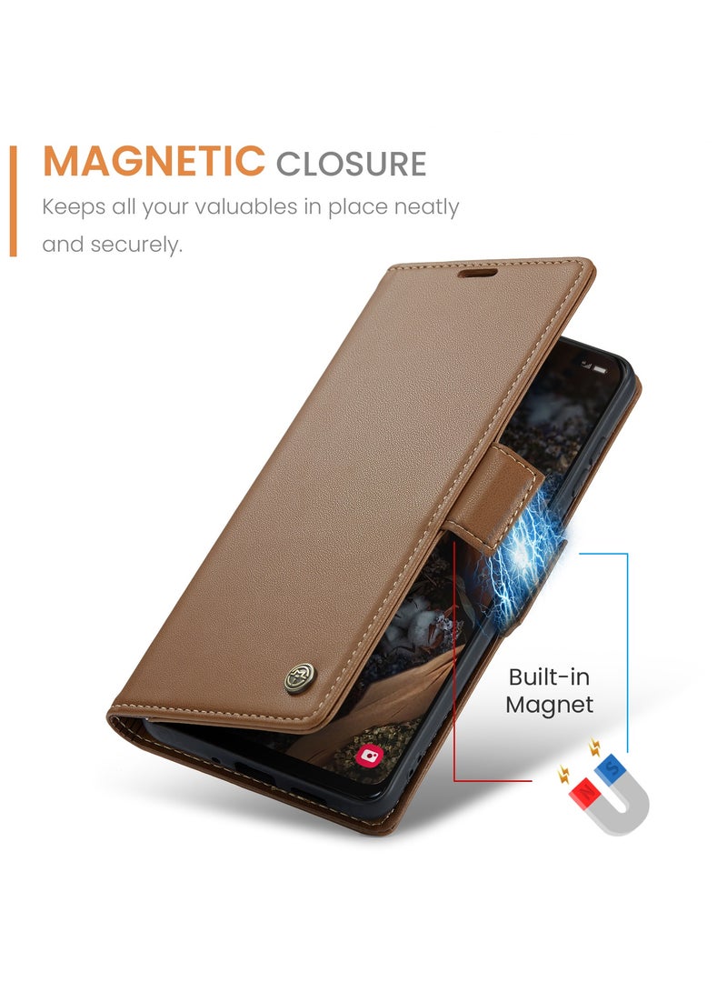 Flip Wallet Case for Samsung Galaxy A50 / A50S / A30S, Leather Magnetic Attachment Flip Case Brown - Image 3