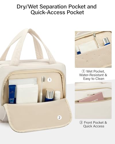 Hanke Hanging Travel Toiletry Bag for Women, Water-Resistant Makeup Organizer with Hook, Cosmetic Bag for Bathroom & Travel Essentials Accessories, Off White - Image 3
