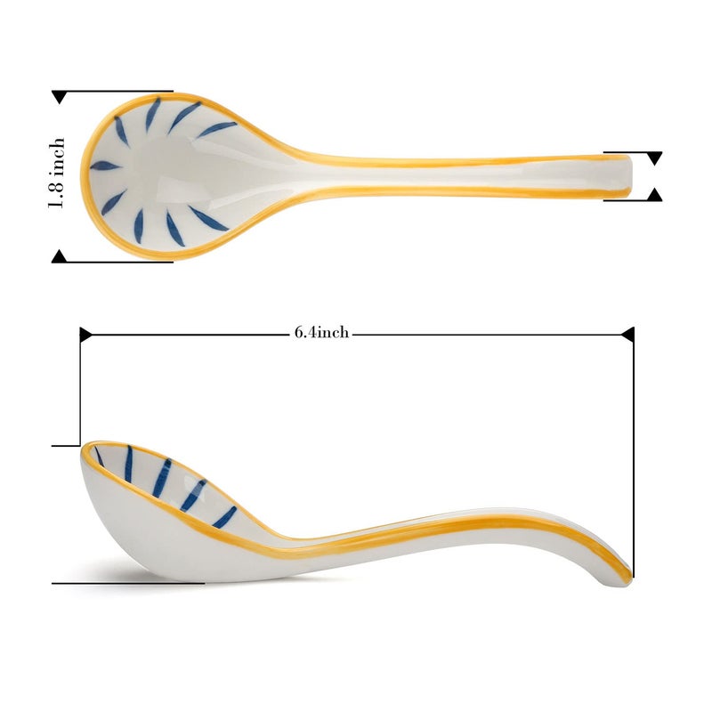 Evannt Ceramic Soup Spoons Set of 4 Porcelain Japanese Soup Spoon Long Handle Asian Soup Spoon Sets for Pho Ramen Noodles Wonton Dumpling Rice (Model 6#) - Image 3