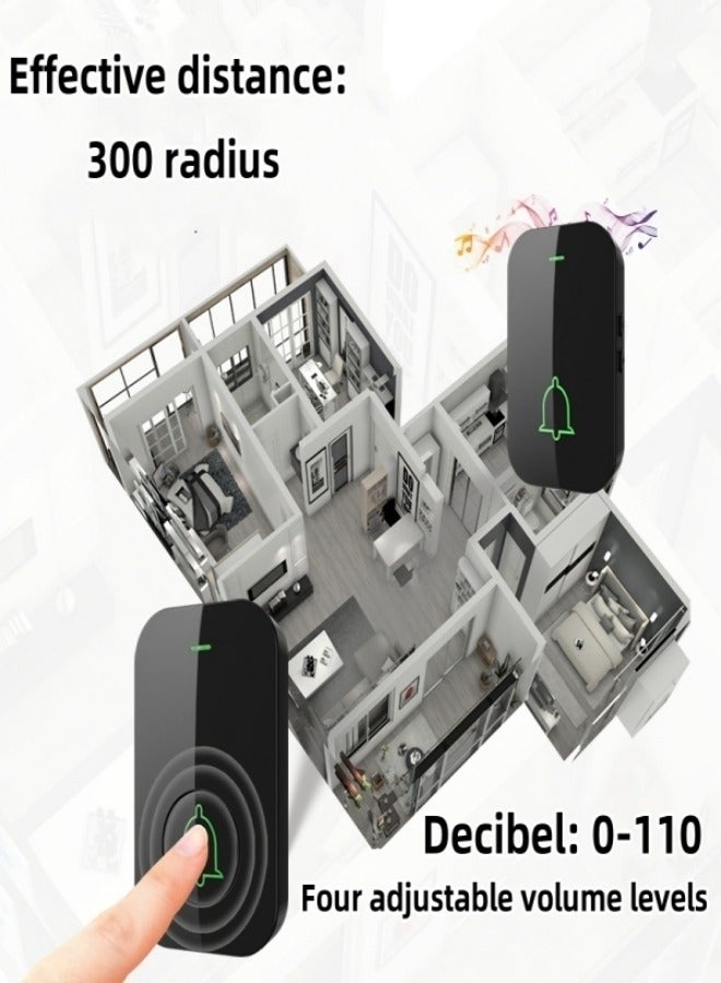 Captaintech Waterproof Wireless Doorbell with LED Flash, Over 1000 Feet Range, 60 Sounds and 5 Levels of Volume, Cordless Doorbell for Home, Office, Apartment, Hotel, Warehouse and Anti-Theft Black 2 transmitters, 1 receiver - Image 5