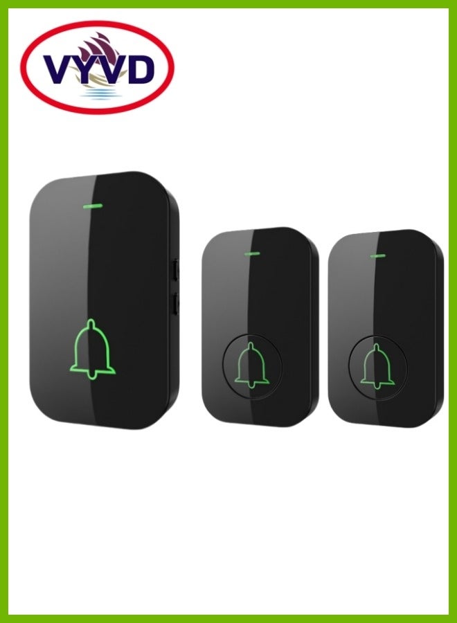 Captaintech Waterproof Wireless Doorbell with LED Flash, Over 1000 Feet Range, 60 Sounds and 5 Levels of Volume, Cordless Doorbell for Home, Office, Apartment, Hotel, Warehouse and Anti-Theft Black 2 transmitters, 1 receiver - Image 1