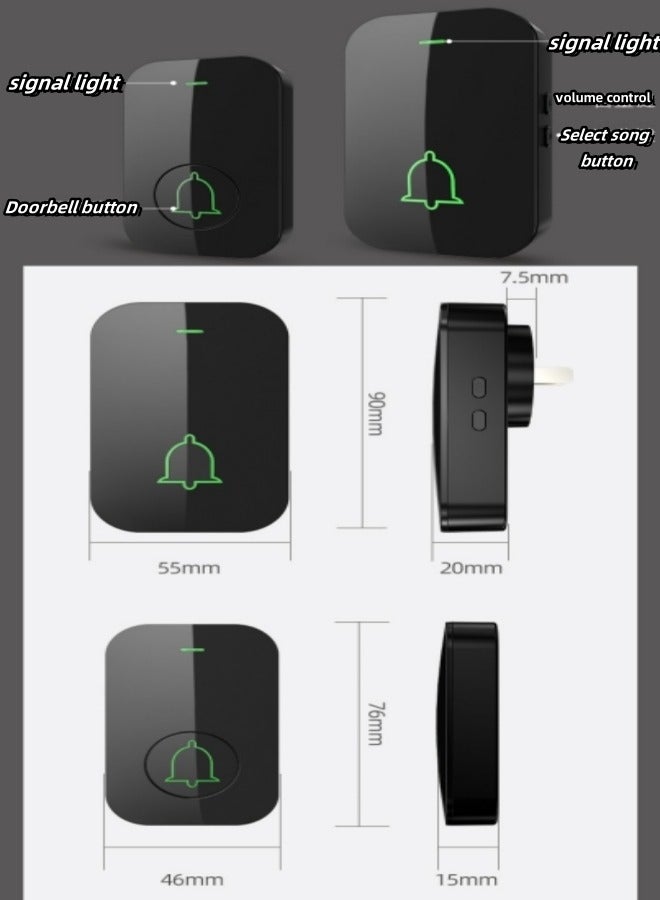 Captaintech Waterproof Wireless Doorbell with LED Flash, Over 1000 Feet Range, 60 Sounds and 5 Levels of Volume, Cordless Doorbell for Home, Office, Apartment, Hotel, Warehouse and Anti-Theft Black 2 transmitters, 1 receiver - Image 3
