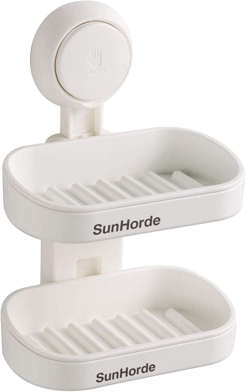 SunHorde Double Layer Soap Dish Suction Cup Soap Holder for Shower Powerful Soap Bar Case for Bathroom DrillFree Drainage Design ABS