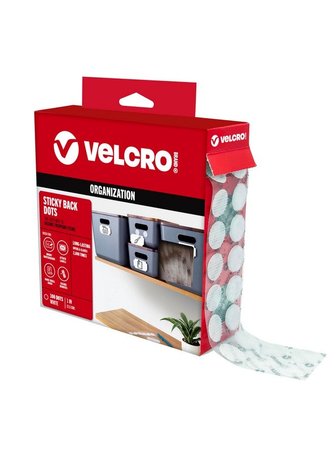 VELCRO Brand Large 1 Inch Dots With Adhesive | 100Pk Circles | Stick On Round Hook And Loop Tape | Kindergarten Classroom Must Haves | Office Organization Essentials | White  - Image 1
