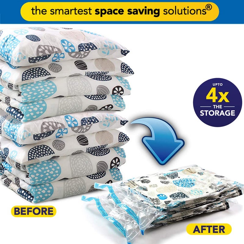 Smart Saver أكياس تخزين فراغ قابلة لإعادة الاستخدام بسحاب لمساحة السفر أكياس بلاستيكية للملابس تخزين شفاف للبطانيات قماش بسحاب، منظم تحت السرير بيغول سيفر ضغط - عبوة من 12 - أزرق - Image 2
