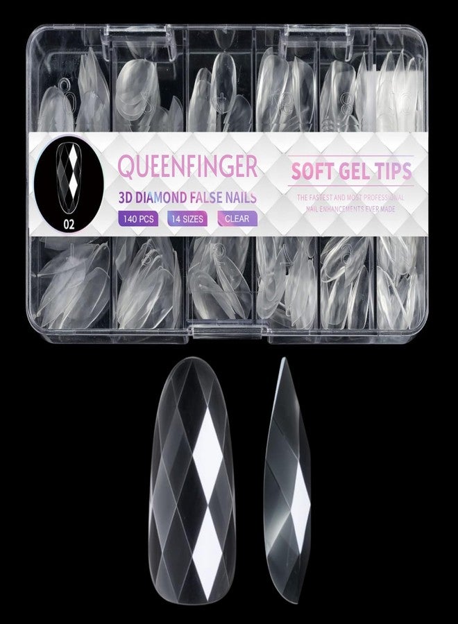 QUEENFINGER Soft Gel Nail Tips, 120pcs 3D Diamond-Shaped Fake Nails Extension, 12 Sizes Full Cover Clear Press-On Tip, Natural Rhombus Lattice (Clear Diamond, 02) - Image 1