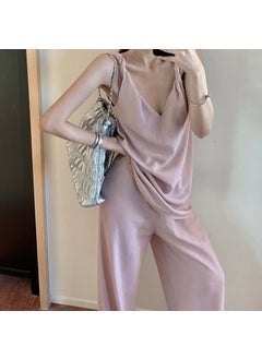Elegant Socialite Pink Hot Girl Tank Top Womens Summer Wide Leg Pants 2-Piece Set Stylish Co-Ord Set For Special Occasions Pink Casual Pants