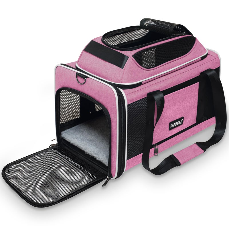 PAPZER Top-Expandable Cat Carrier 18x11x11, United Delta American Airline Approved Dog Travel Carrier, Soft-Sided Pet Carry Bag Under-Seat in Cabin, Puppy Airplane Crate TSA Plane Kitten Cage Pink - Image 1