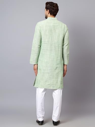 LATEST CHIKAN Men's Full Sleeve Salab Cotton Blend Ethnic Wear Regular Long Kurta (Light Green, 36) - Image 5