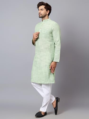 LATEST CHIKAN Men's Full Sleeve Salab Cotton Blend Ethnic Wear Regular Long Kurta (Light Green, 36) - Image 4