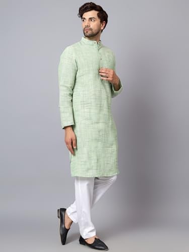 LATEST CHIKAN Men's Full Sleeve Salab Cotton Blend Ethnic Wear Regular Long Kurta (Light Green, 36) - Image 3
