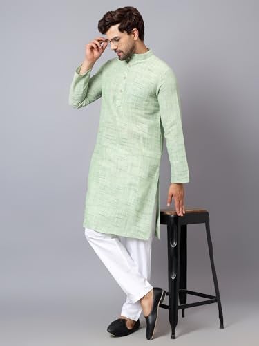 LATEST CHIKAN Men's Full Sleeve Salab Cotton Blend Ethnic Wear Regular Long Kurta (Light Green, 36) - Image 2