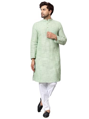 LATEST CHIKAN Men's Full Sleeve Salab Cotton Blend Ethnic Wear Regular Long Kurta (Light Green, 36) - Image 1