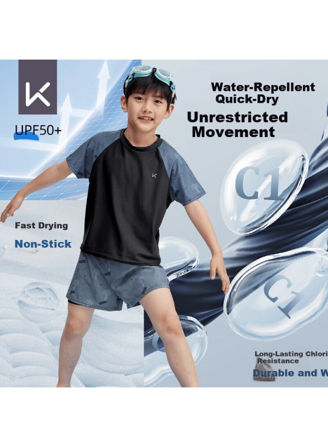 Keep Boys' Swimwear Kids Children's Swimming Suit Large Child Youth Two-piece Thermal Spa Set Black 150 - Image 1