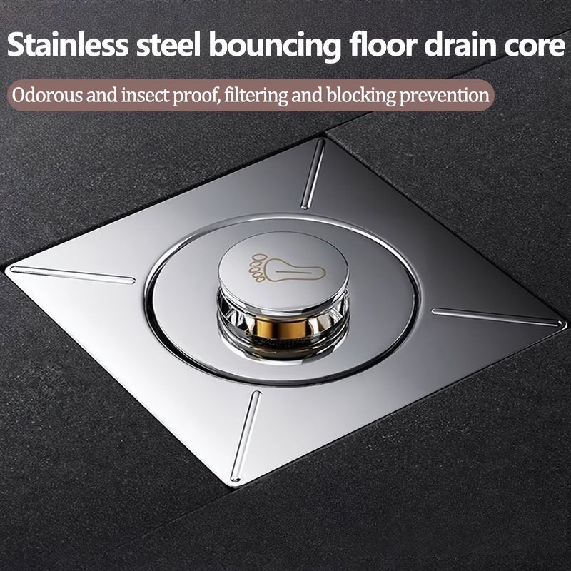 5 Pieces Stainless Steel Foot Pedal Floor Drain Cover Bathroom Anti Odor Insect Proof Bounce Core Sealing Cover Easy Press Sealing Drain Plug For Kitchens And Bathrooms - Image 4