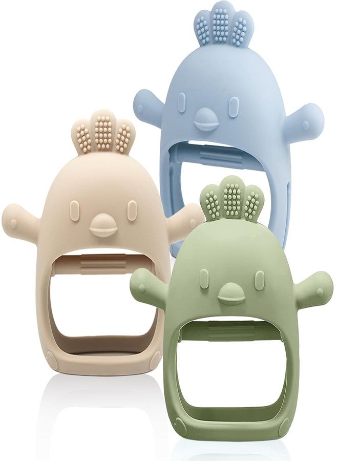 SADRUCHI Silicone & Wooden Baby Teether for 3+ Months, BPA-Free Food Grade Teething Toy with Wooden Ring, Soft Gum Soothing Chew Toy for Infants, Newborn Babies Boys & Girls (Baby Teether (Green + Blue + Cream)) - Image 1