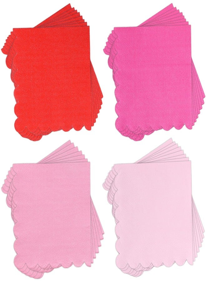 Whaline 200Pcs Scalloped Paper Napkins Red Pink Cocktail Napkin 4 Colors Thick Disposable Dinner Dessert Napkin For Valentine Wedding Birthday Baby Shower Party Supplies - Image 1