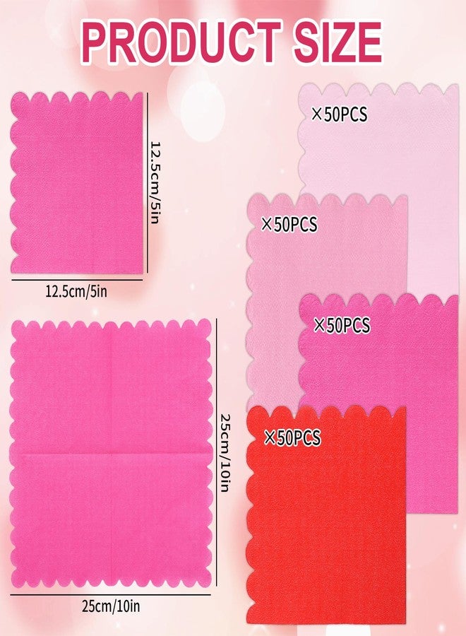 Whaline 200Pcs Scalloped Paper Napkins Red Pink Cocktail Napkin 4 Colors Thick Disposable Dinner Dessert Napkin For Valentine Wedding Birthday Baby Shower Party Supplies - Image 2