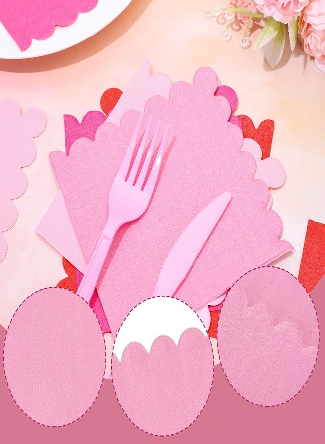 Whaline 200Pcs Scalloped Paper Napkins Red Pink Cocktail Napkin 4 Colors Thick Disposable Dinner Dessert Napkin For Valentine Wedding Birthday Baby Shower Party Supplies - Image 3