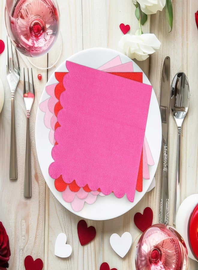 Whaline 200Pcs Scalloped Paper Napkins Red Pink Cocktail Napkin 4 Colors Thick Disposable Dinner Dessert Napkin For Valentine Wedding Birthday Baby Shower Party Supplies - Image 4