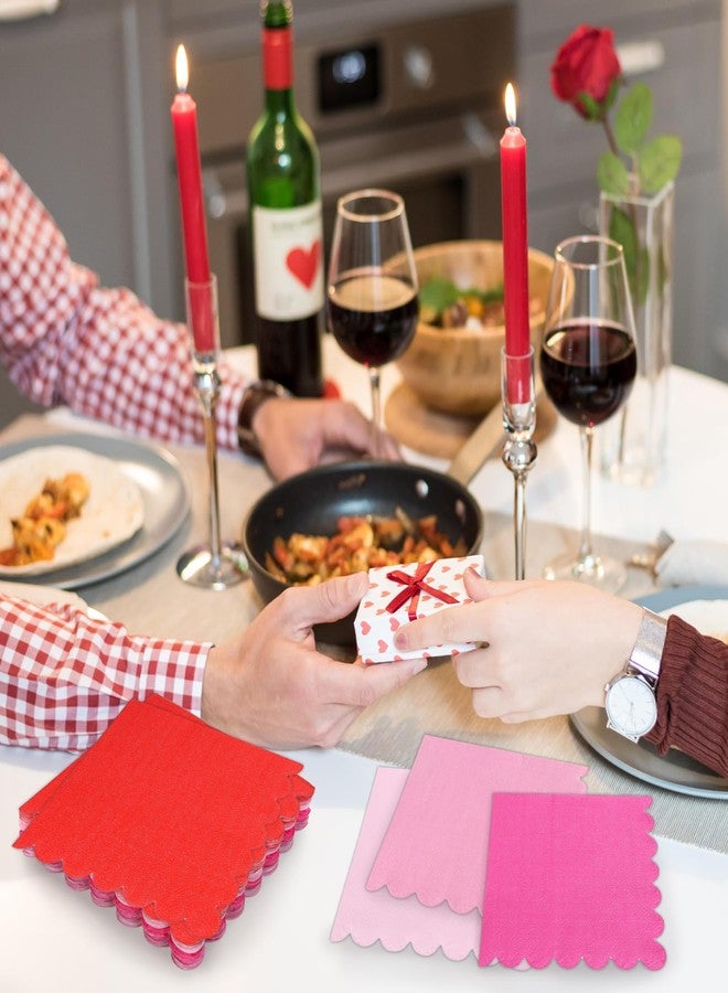Whaline 200Pcs Scalloped Paper Napkins Red Pink Cocktail Napkin 4 Colors Thick Disposable Dinner Dessert Napkin For Valentine Wedding Birthday Baby Shower Party Supplies - Image 5