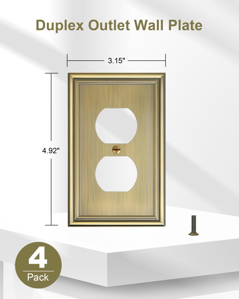 TREEWELL 4-Pack Duplex Outlet Covers, Decorative Wall Plates for Electrical Outlets, Antique Brass Switch Plates and Outlet Covers, Durable Zinc Alloy Receptacle Cover, Corrosion Resistant - Image 2