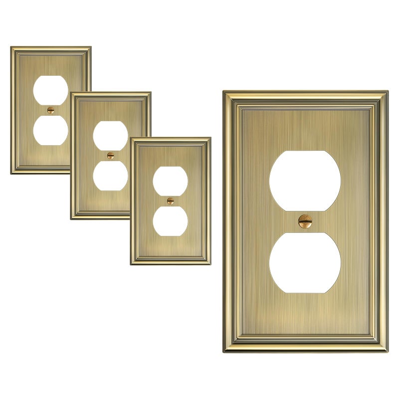 TREEWELL 4-Pack Duplex Outlet Covers, Decorative Wall Plates for Electrical Outlets, Antique Brass Switch Plates and Outlet Covers, Durable Zinc Alloy Receptacle Cover, Corrosion Resistant - Image 1