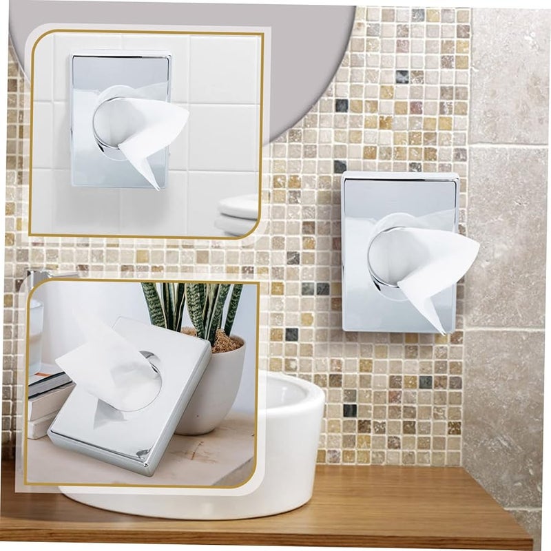 صندوق تخزين المناديل البلاستيكي الأبيض لحامل المنزل والمكتب والسيارة بتصميم مدمج يوفر المساحة - Image 3