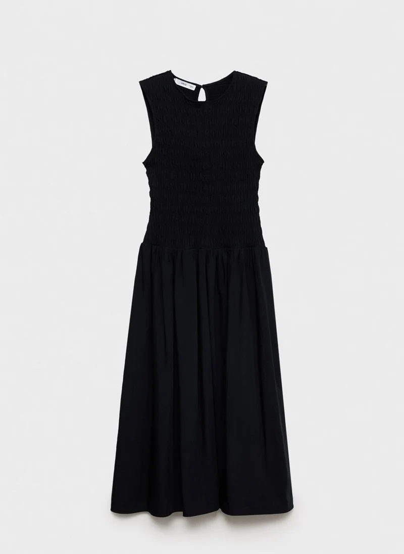 MANGO Smocked Bodice Midi Dress