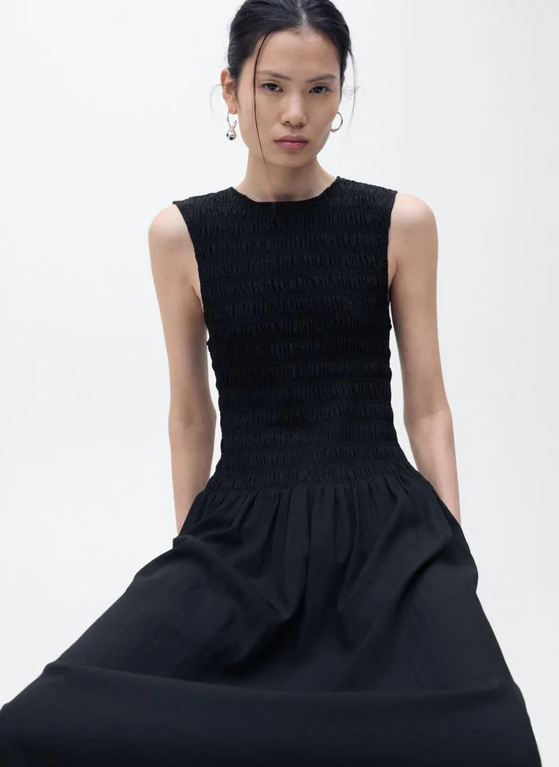 MANGO Smocked Bodice Midi Dress