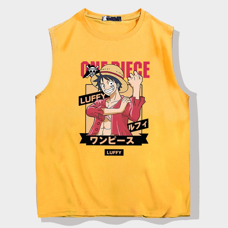 Y Japanese Anime One Piece Luffy Wide Shoulder Crewneck Vest Summer Men'S And Women'S Fashionable Pure Cotton Sleeve Sleeveless Base Shirt - Image 1