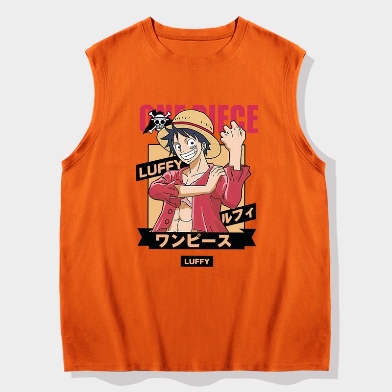 Y Japanese Anime One Piece Luffy Wide Shoulder Crewneck Vest Summer Men'S And Women'S Fashionable Pure Cotton Sleeve Sleeveless Base Shirt - Image 4